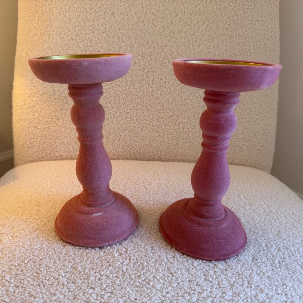 2 Light Pink Velvet Candle Holders